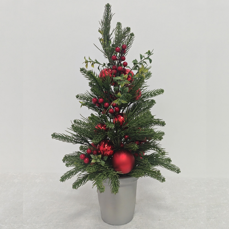 Grey Pot Red Bauble & Berry Mini Christmas Tree Table Decor
