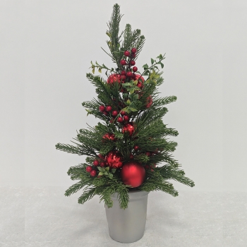 Grey Pot Red Bauble & Berry Mini Christmas Tree Table Decor