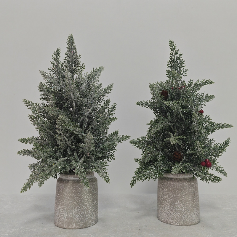 Frosted Cedar Mini Christmas Tree with Crackle Pot