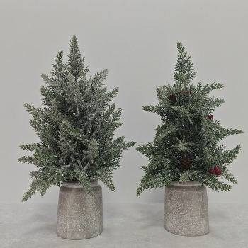 Frosted Cedar Mini Christmas Tree with Crackle Pot