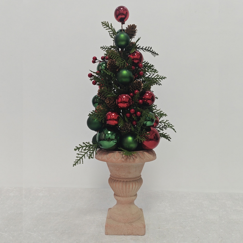 Urn Base Red & Green Bauble Mini Christmas Tree Table Decor