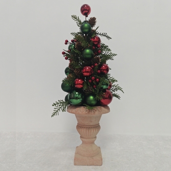 Urn Base Red & Green Bauble Mini Christmas Tree Table Decor