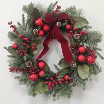 Velvet Bow Red Berry Christmas Wreath