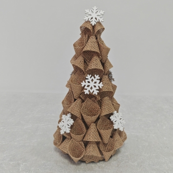 Burlap Cone Mini Christmas Tree with Wooden Snowflake