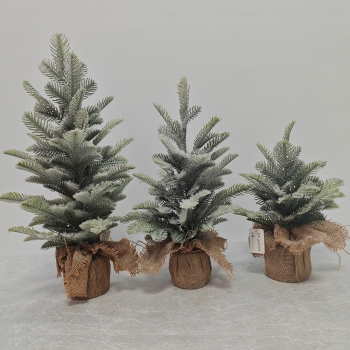 Description Set of 3 Frosted Mini Pine Christmas Trees with Burlap Base