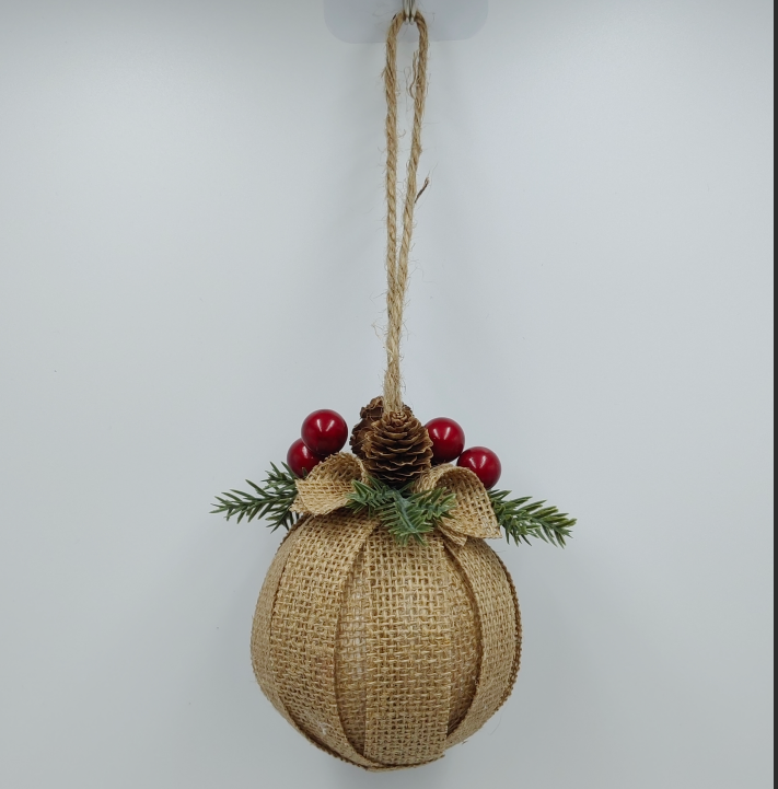Burlap Pinecone Christmas Ball Ornament