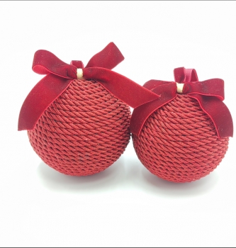 Red Cord Woven Christmas Bauble With Velvet Bow