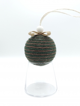 Dark Green & Light Brown Striped Jute Christmas Ball Ornament