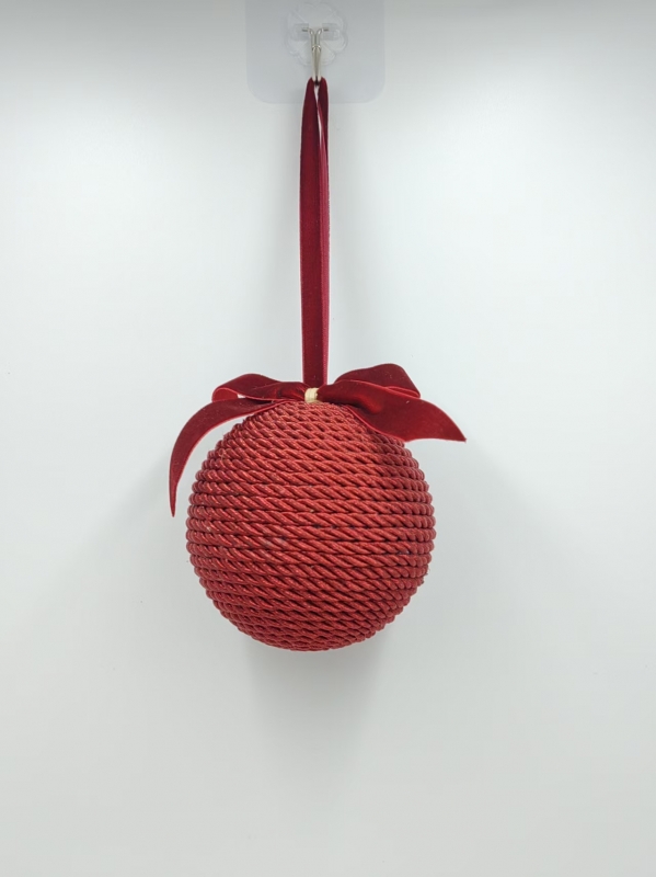 Red Cord Woven Christmas Bauble With Velvet Bow