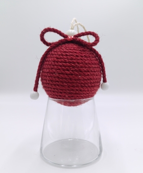 Red Jute Bow Woven Christmas Ball Ornament