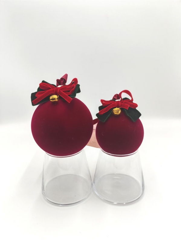Wine Red Flocked Christmas Baubles With Bows & Bells