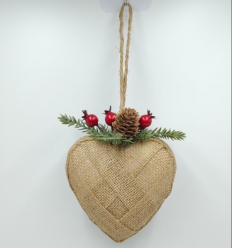 Burlap Heart Xmas Hanging Decoration