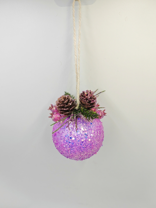 Purple Glitter Pinecone Christmas Ball Ornament