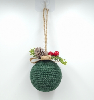 Green Twine Christmas Ball Ornament With Pinecone & Berries