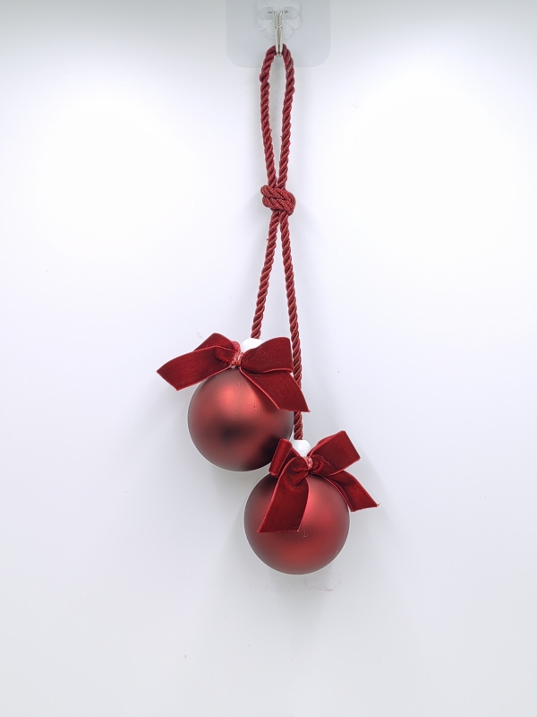 Matte Red Velvet Bow Double Christmas Ball Ornament