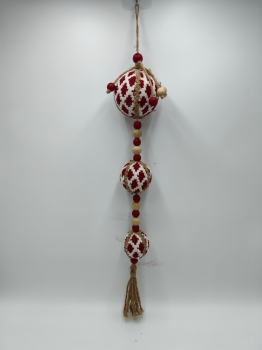 Red White Diamond Knitted Triple Ball Christmas Pendant