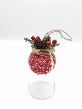 Red White Snowflake Knit Christmas Ball