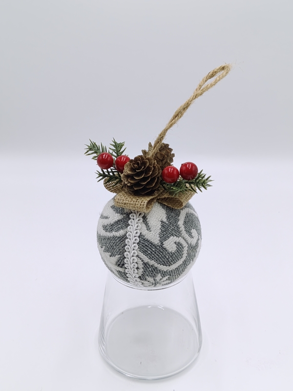 Grey Pattern Fabric Christmas Ball Pendant