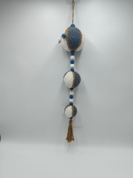 Blue and White Spliced Plush Triple Ball Christmas Ornament