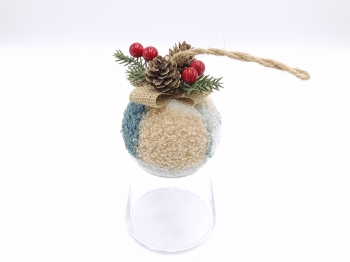 Blue-Beige Spliced Curly Plush Christmas Ball Ornament