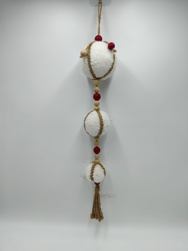 Pure White Plush Simple Triple Ball Christmas Hanging Decor