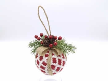Rustic Knit Christmas Ball Ornament with Pinecone and Red Berries