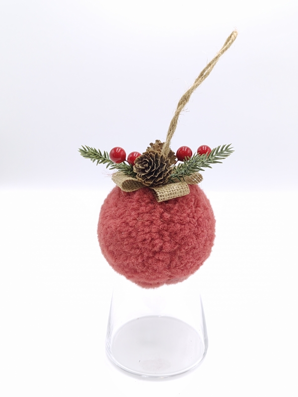 Red Fluffy Christmas Ball Ornament