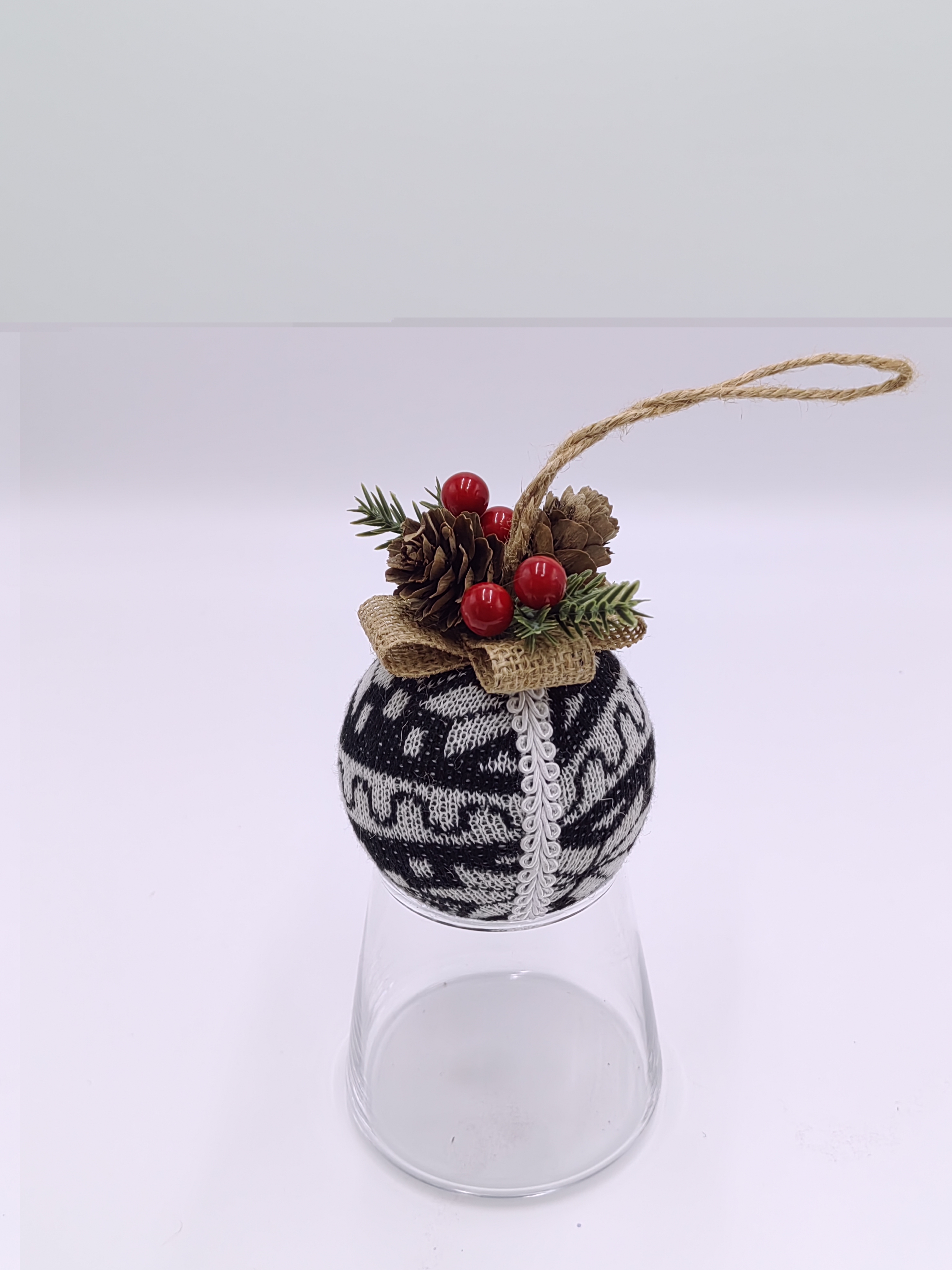 Black & White Knit Christmas Ornament Ball