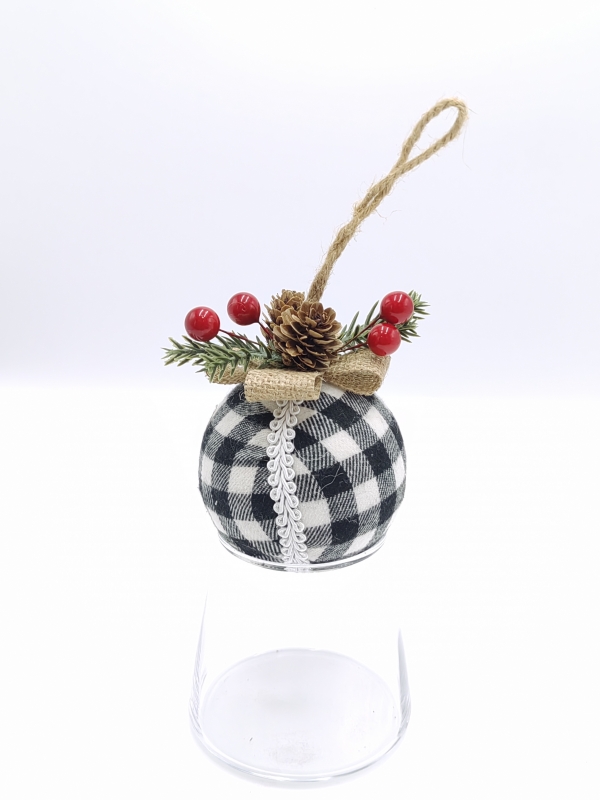 Black-White Plaid Fabric Christmas Ball Ornament