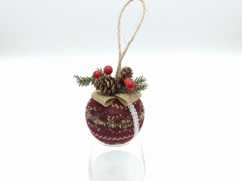 Burgundy Stripe Knitted Christmas Pendant Ball