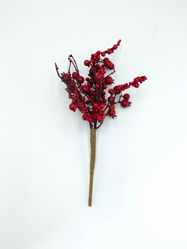 Tall Full Artificial Red Berry Christmas Pick Stem