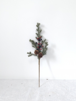 Tall Artificial Christmas Pine Spray with Mixed Red & Black Berries and Pine Cones