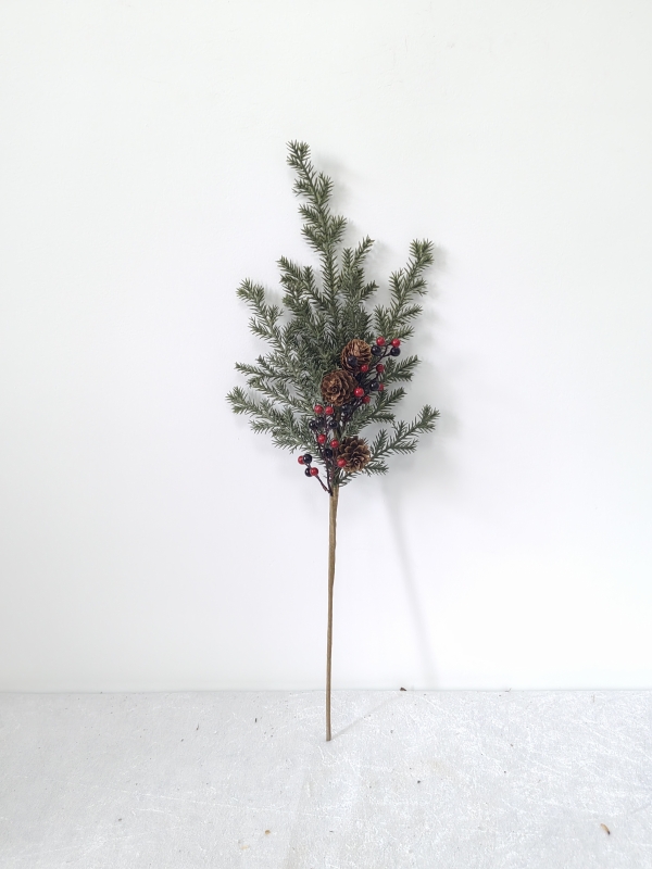Tall Artificial Christmas Pine Spray with Mixed Red & Black Berries and Pine Cones