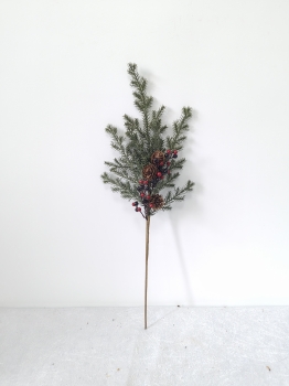 Tall Artificial Christmas Pine Spray with Mixed Red & Black Berries and Pine Cones