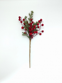 Artificial Christmas Pick with Red Berries, Thin Twigs and Pine Needles