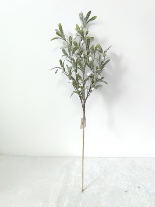 Tall Artificial White Berry Christmas Spray with Frosted Leaves