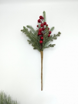 Tall Artificial Christmas Pick with Pine Needles and Red Berry Clusters