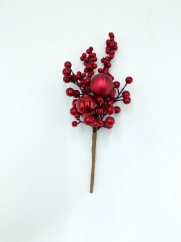 Artificial Christmas Red Berry Pick with Matte & Shiny Red Baubles