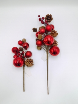 Artificial Red Ball Pine Cone Pick, Large & Small Size Christmas Ornament Stem