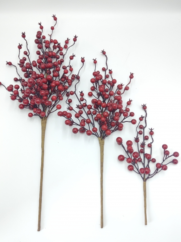 Artificial Red Berry Stem, Large Medium Small Size Christmas Berry Pick