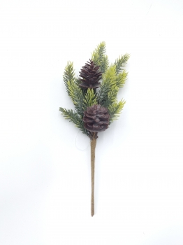 Artificial Christmas Pick with Pine Needles and Double Pine Cones