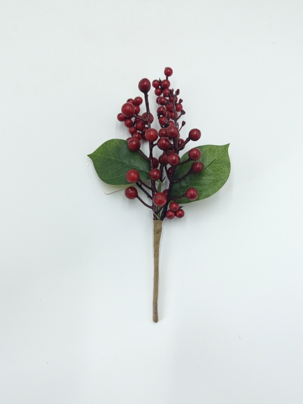 Artificial Christmas Pick with Green Leaves and Abundant Red Berry Clusters