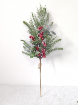 Tall Artificial Christmas Pine Spray with Red Berry Clusters