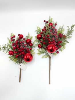 Artificial Cypress Leaf Red Ball Berry Pick, Large & Small Christmas Decor Stem