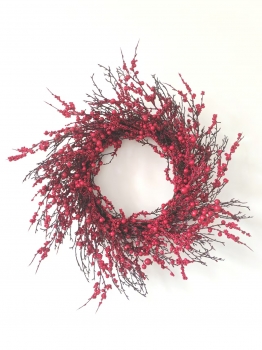 Rustic Christmas Wreath with Red Berries and Thin Twig Branches