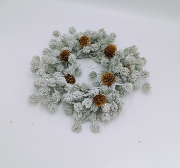 Frosted Pine Needle Pine Cone Candle Ring, Winter Greenery Candle Holder Wreath