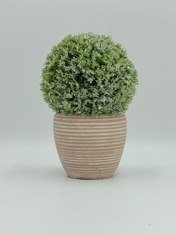 Artificial Frosted Green Ball Topiary in Terracotta Pot, Winter Greenery Potted Plant