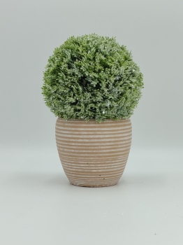 Artificial Frosted Green Ball Topiary in Terracotta Pot, Winter Greenery Potted Plant