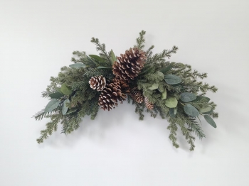 Arch Christmas Wreath with Pine Needles, Eucalyptus Leaves and Pine Cones