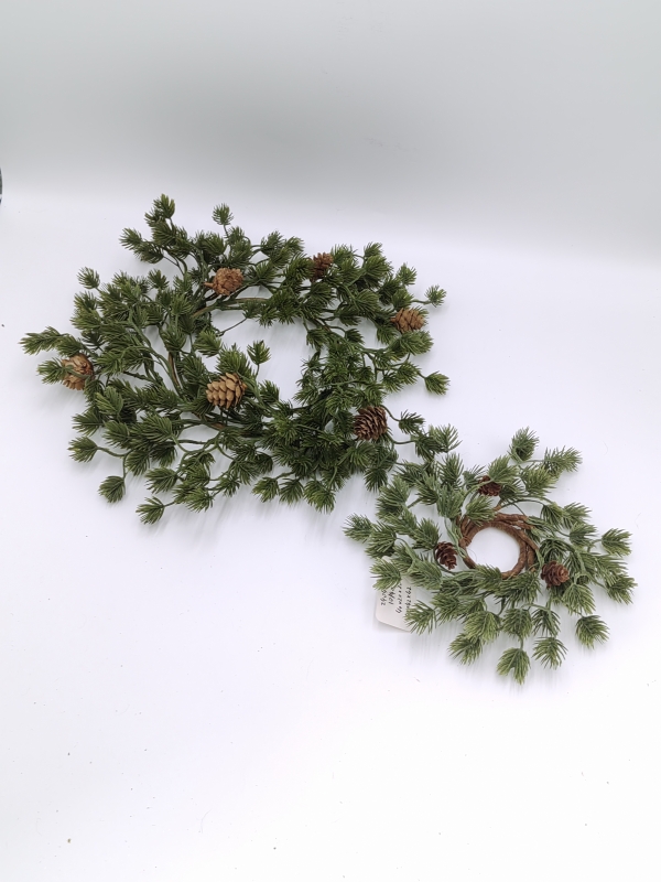Pine Needle Pine Cone Candle Ring, Large Medium Small Size Rustic Winter Greenery Candle Holder Wreath